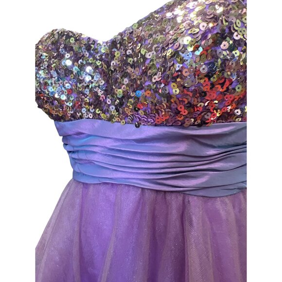 Strapless Sequined Chicas Dress S Purple Tulle & Satin Made In China Short Prom - Picture 6 of 9